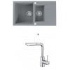 Alveus CADIT 70 SET kuchynský granit. dvojdrez so sifón. 79x50 Beton + batéria SIROS Chróm CADIT70G81+SIROSCHROM