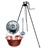 Green Home kotlík na guláš meď 1,2 mm 30 l, Green Home pokrievka nerez 50 cm INOX, Green Home špeciálna trojnožka s poistnou kladkou 1,25 m VAR, naberačka antikor INOX