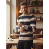 Pánsky tmavomodrý pruhovaný sveter Dstreet WX2263