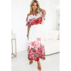 Kvetované dámske maxi šaty s volánom a odhalenými ramenami 606-1 ONE SIZE