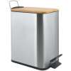 Spirella pedálový odpadkový kôš Erik, brúsená nehrdzavejúca oceľ, bambusové veko 5 l