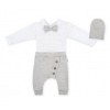 Baby Nellys 3-dielna sada Hubert, body s motýlikom, tepláčiky a čiapočka - sivá, veľ. 62 98 (2-3r)