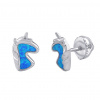 Stříbrné náušnice jednorožec Enzo s modrým syntetickým opálem JJJ1332EOPB