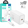 Nabíjačka Hoco N62, 1× USB-C PD30W GaN + kábel USB-C – Lightning, biela