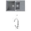 Alveus CADIT 70 SET kuchynský granit. dvojdrez so sifón. 79x50 Beton + batéria TINA Chróm CADIT70G81+TINA