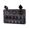 Multiprepínač 12V / 24V - 6x spínačmi / CL zásuvka / voltmeter / USB zásuvka