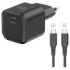 SWISSTEN SÍŤOVÝ ADAPTÉR GaN 1x USB-C 35W POWER DELIVERY ČERNÝ + DATOVÝ KABEL USB-C/USB-C 1,2 M ČERNÝ 22070230