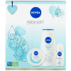 Nivea Fresh Soft Creme krém svěží hydratační krém pro celé tělo 100 ml + Creme Soft krémový sprchový gel 250 ml + Original Care kuličkový antiperspirant 50 ml darčeková sada