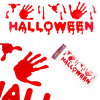 GÉLOVÉ NÁLEPKY DEKORÁCIA NA OKNO HALLOWEEN NÁPIS KRV KRVAVÉ STOPY DLANE