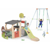 Set hracie centrum a hojdačka s kovovou konštrukciou Multisport Fun Center Life Smoby so šmykľavkou 150 cm a piknikový stôl s basketbalovým košom