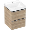 HANSGROHE Xelu Q závesná skrinka s umývadielkom (s otvorom/bez prepadu), 2 zásuvky, 500 x 495 x 695 mm, prírodný dub, rukoväť chróm, 54370000