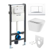 Mereo WC set - Smart flush rimless WC oblé, modul pre sadrokartón, biele hranaté tlačidlo MM02NSETRT520