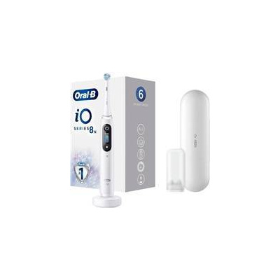 Oral-B iO Series 8 White Alabaster elektrický zubní kartáček, magnetický, 6 režimů, časovač, tlakový senzor, pouzdro