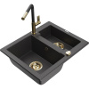 Mexen Carlos granitový drez 1,5-komorový s kuchynskou batériou Flora, čierny škvrnitý - 6518-76-670401-57-G