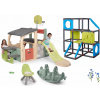 Set hracie centrum a 3 poschodová preliezačka Multisport Fun Center Life Smoby so 150 cm šmykľavkou a obojstranná hojdačka so stoličkou