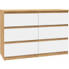 Komoda - HRAZA 120CM 6 ZÁSUVKOV DUB CRAFT ZLATO-BIELY ZMES