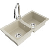 Mexen Mario, 2-komorový granitový drez 820x436x161 mm a drezová batéria Elia, béžová, 6504-69-670101-00