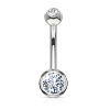 14kt zlatý piercing do pupku s guličkami so zirkónmi, Au 585/1000 Farba: biele zlato, Dĺžka / priemer: 8 mm, Veľkosť koncovky: 4x6 mm