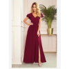 Numoco 310-5 LIDIA dlhé šaty s výstrihom a volánmi - vínová farba