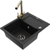 Mexen Enzo žulový kuchynský drez 1-komorový s odkvapkávačom a kuchynskou batériou Duero, čierny - 6506-77-671600-50-B