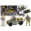 LEAN TOYS Vojenská súprava: Vojenské bojové vozidlo, vrtuľník, vojaci, doplnky, zvuky