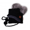 BABY NELLYS Zimná čiapka s fleecom a chlupáčka. bambuľky Star + komínok - čierna, 104/116