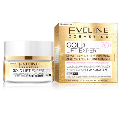Eveline Cosmetics Gold Lift Expert denný a nočný pleťový krém-sérum 70+, 50 ml