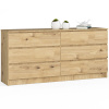 Akord Obývacia komoda KUBA 160 cm 6 zásuviek - dub artisan