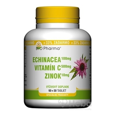 BIO Pharma Echinacea, Vitamín C, Zinok 120 tabliet (90+30 zadarmo)