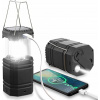 ROCAM LED 3 batériová žiarovka v skladacej konštrukcii, vstup USB, vodotesná, so solárnym panelom so zavesením rukoväte (Multifunkcia kempingu 3in1 PowerBank)