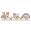 Drevená drevená skladačka Viga ružová s vagónikmi a kockami, 3 roky +