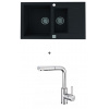 Alveus CADIT 70 SET kuchynský granit. dvojdrez so sifón. 79X50 Black + batéria SIROS Chróm CADIT70G91+SIROSCHROM