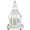 Dekorácia MagicHome Vianoce, Kostol biely, 4 LED teplá biela, 2xAAA, interiér, 10x9x17 cm, sellbox 12 ks