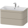 DURAVIT Happy D.2 Plus c-bonded závesná skrinka s nábytkovým umývadlom s dvomi otvormi, 2 zásuvky, 775 x 490 x 480 mm, taupe matná lakovaná, HP4637E6060