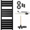 CERANO - Kúpeľňový radiátorový set Arturo - kombinované vykurovanie, termo tyč - bočné jednobodové pripojenie - 644W - čierna matná - 1200x500 mm