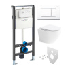 Mereo WC set - Smart flush rimless WC oblé, modul pre sadrokartón, biele hranaté tlačidlo MM02NSETRT220
