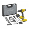 Stanley SFMCD700D2A - AKU vŕtačka/skrutkovač, bezuhlíková, 50Nm, FatMax® V20, 2×AKU 2,0Ah, kufrík so sadou príslušenstva, 100ks