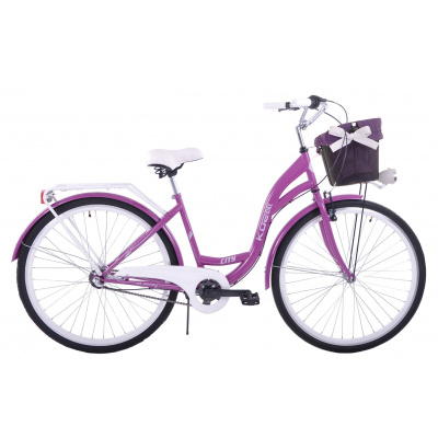 KOZBIKE (K5) 28" Mestský bicykel rám: labuť fialovo-biely + košík + vložka do košíka 18" 2024