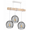 BERGE LED závesné stropné svietidlo, drevené, biele, 3xE27, drôtená guľa