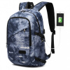 KONO unisex batoh s USB portom - modrá potlač - 20L