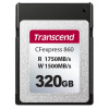 Transcend 320GB CFexpress 860 NVMe PCIe Gen3 x2 (Type B) paměťová karta, 1750MB/s R, 1500MB/s W