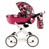 Kočiar pre bábiky Toddler chróm W-222 kožený RETRO RUŽOVÝ s kvietkami VYPR
