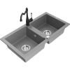 Mexen Mario žulový drez s 2 komorami s kuchynskou batériou Carla, sivý - 6504-71-670700-70