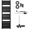 CERANO - Kúpeľňový radiátorový set Arturo - kombinované vykurovanie, termo tyč - bočné jednobodové pripojenie - 859W - čierna matná - 1600x500 mm