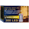 Červená záhradná girlanda 300 cm sieť (LED SVETELNÁ ZÁPONA 300 USB ZÁSADNÝCH LAMPIEL 3x3M PRE VNÚTORNÉ A VONKAJŠIE)