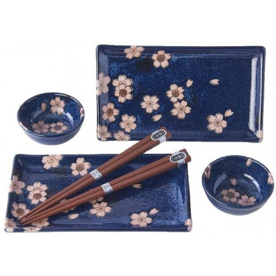 MADE IN JAPAN Set Made In Japan Sushi Set Navy & Pink Sakura Design 6 ks