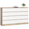 Akord Obývacia komoda KUBA 160 cm 8 zásuviek - dub sonoma-biela