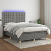Posteľ boxsping s matracom a LED tmavosivá 140x190 cm látka-ForU-3135750