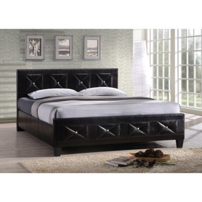 Tempo Kondela Manželská posteľ s roštom, ekokoža čierna, 160x200, CARISA (165x91x216cm)