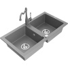 Mexen Mario žulový drez s 2 komorami a kuchynskou batériou Carla, šedý - 6504-71-670700-71